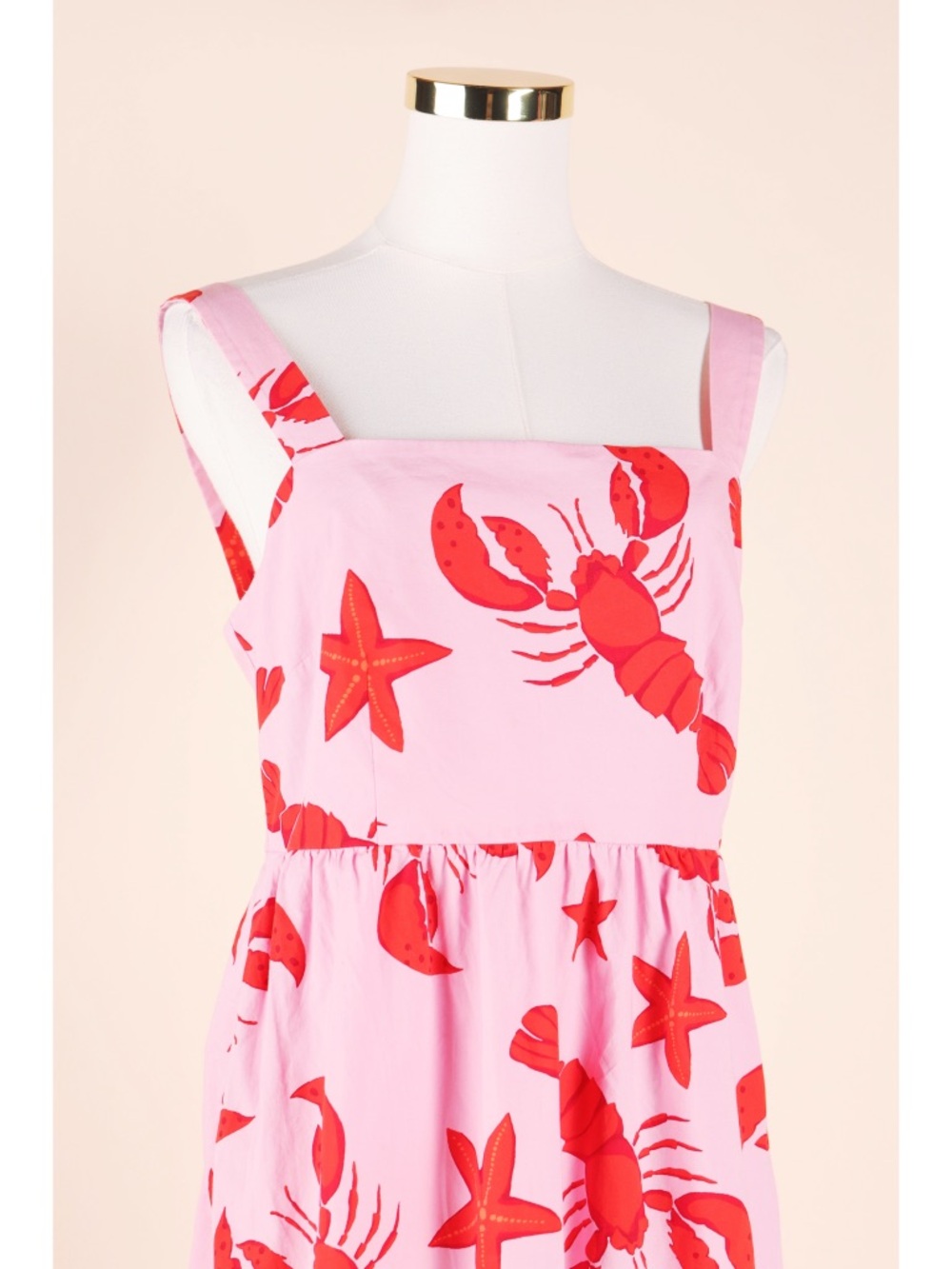 Sz 8 J. Crew Cotton Lobster Print Sleeveless Square Neck Tiered Maxi Dress EUC - Picture 2 of 5